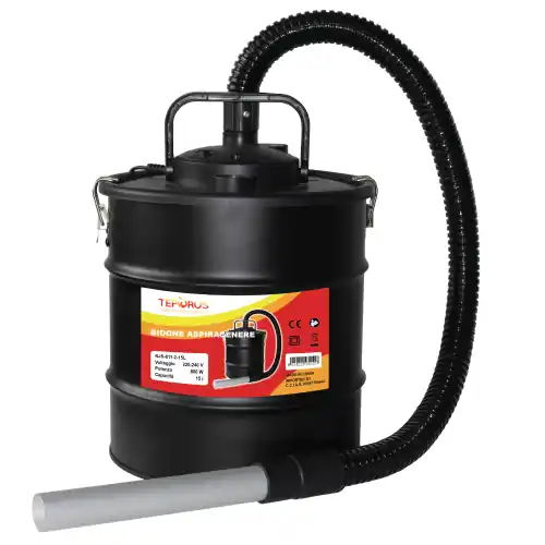 Bidone aspiracenere Fuocovivo 800 W fusto e tubo di aspirazione in metallo 15 lt con filtro HEPA Fabrieksprijs