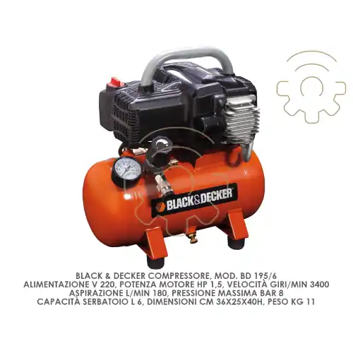 Black & Decker compressore da 6 lt 220V HP 1,5 B&D cm 36x25x40 h 11 kg Speciale Aanbieding