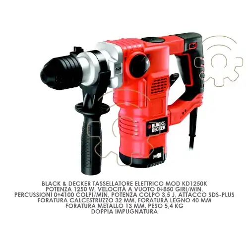 Exclusieve Aanbieding Black&Decker trapano tassellatore KD1250K 1250 W doppia impugnatura
