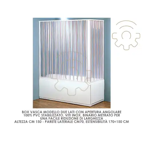 Box cabina vasca 2 lati a soffietto in Pvc h 150 cm 70 x170÷150 cm apertura angolare Fabrieksprijs
