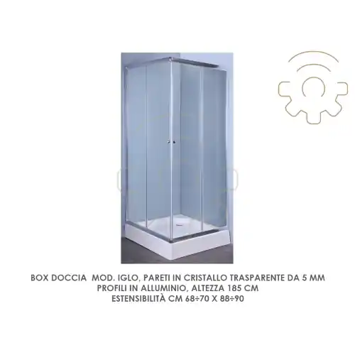 Box doccia mod Iglo parete cristallo trasparente serigrafato 5 mm Altezza 185 cm Estensibilità 68÷70 cm x 88÷90 Snelle Levering