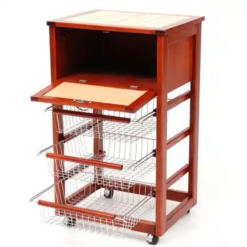 carrello porta pane da cucina legno ciliegio con cassetto 3 cesti acciaio Meest Verkocht