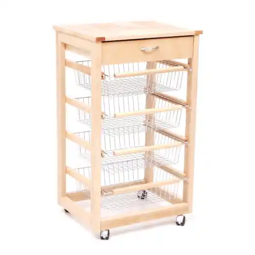 Nieuw carrello portafrutta da cucina mod Eolo naturale con cassetto e 4 cesti