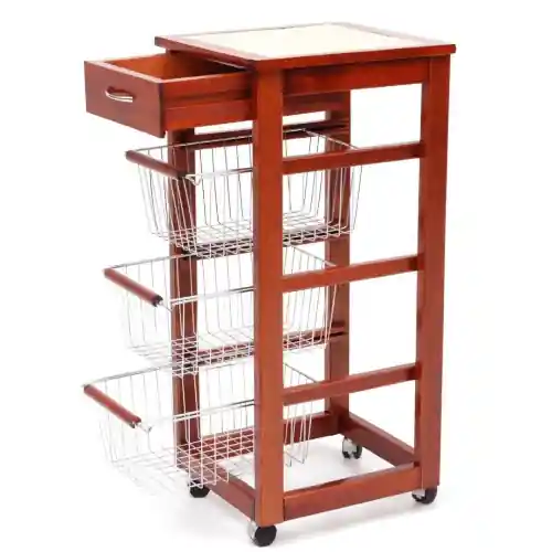 Uitverkoop carrello portafrutta da cucina Slim legno ciliegio con cassetto e 3 cesti 35x37,50xH82 cm