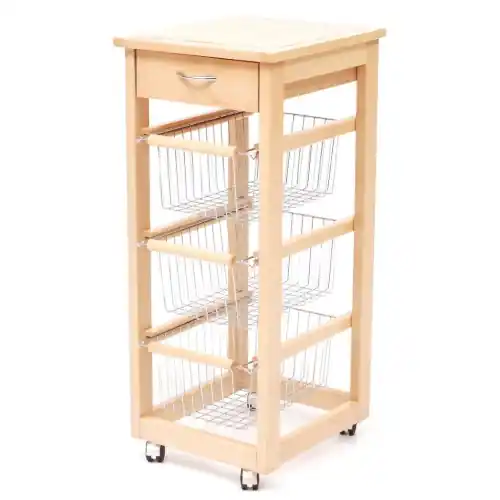 carrello portafrutta da cucina Slim legno con cassetto e 4 cesti cestelli 35x37,50xH82 cm Betrouwbaar