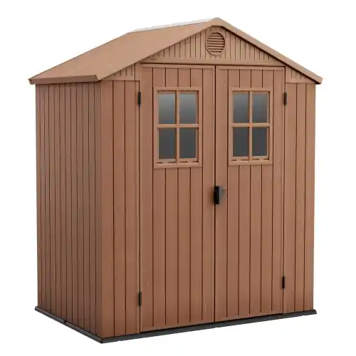 Casetta Keter DARWIN due porte in resina effetto legno con pavimento 190x122x221 cm portata massima tetto 75 kg/m2 Direct Verzonden