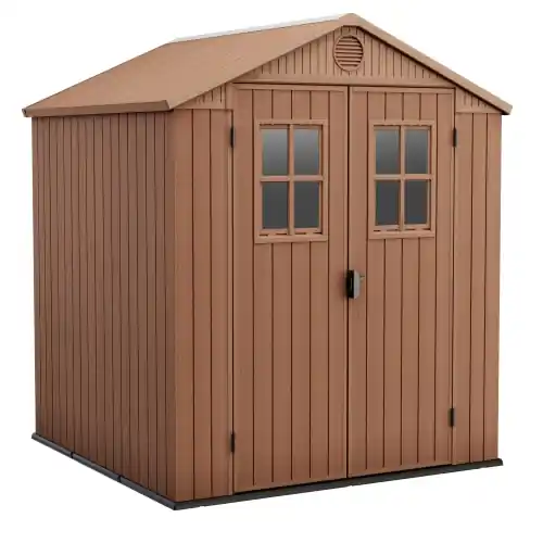 Tijdelijk Beschikbaar Casetta Keter DARWIN due porte in resina effetto legno con pavimento 190x183x221 cm portata massima tetto 75 kg/m2