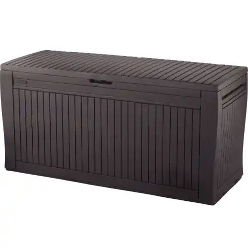 Aanbieding Cassapanca con seduta comfy cm 117x45x57 in resina antiurto marrone effetto legno con due ruote