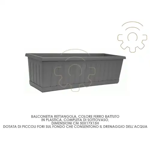 Cassetta balconetta vaso colore ferro battuto con sottovaso cm 50x17x15 h esterno fiori piante balcone giardino Fabrieksprijs