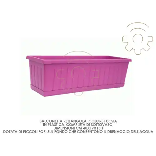 Weekendaanbieding Cassetta balconetta vaso rettangolare in plastica colore fucsia con sottovaso cm 40x17x15 h esterno fiori piante balcone giardino