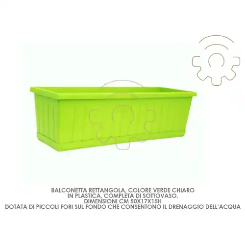 Cassetta balconetta vaso verde chiaro con sottovaso cm 50x17x15h esterno fiori piante balcone giardino Flitsaanbieding