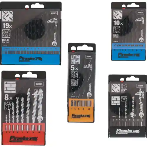 cassetta set piranha X56035 kit 5 punte zincate per muro punta trapano B&D Betrouwbaar