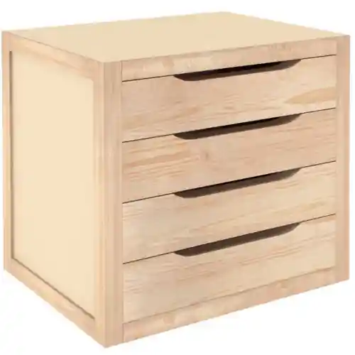 Beperkte Voorraad Cassettiera in legno di pino con 4 cassetti cm 39x30x37,5h per arredo