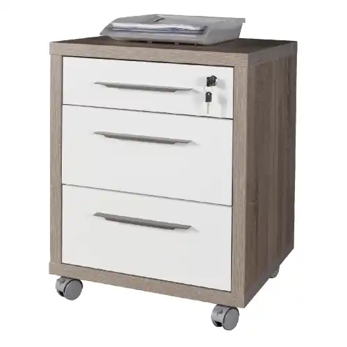 Cassettiera linea Disegno Art. CT4811 K512 cm 49x45x63h a 3 cassetti in truciolare rivestito in melaminico rovere tartufo/bianco Meest Verkocht