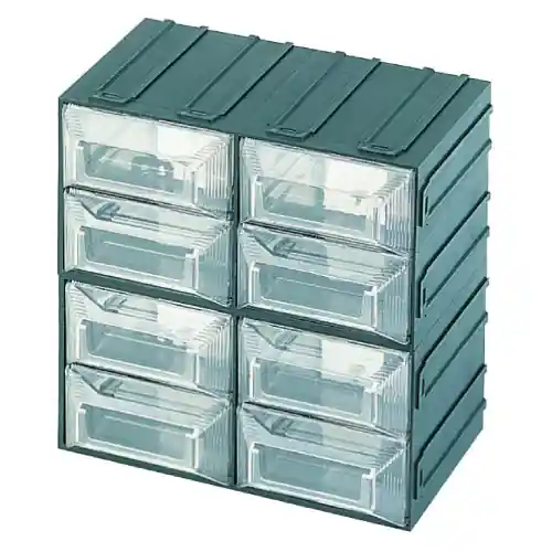 Laatste Versie Cassettiera Terry Vision 13 portaminuteria a 8 scomparti cassetti corpo verde e cassetti trasparenti