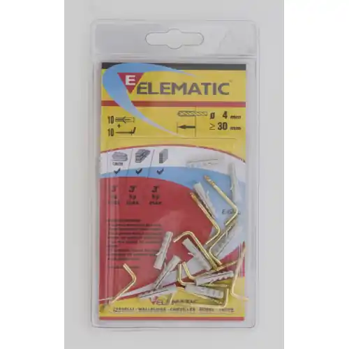 cf 10 pz Elematic tasselli EB/GO Ø 4x20 mm tassello in nylon con gancio ottonato Merkproduct