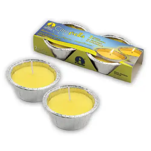 Merkproduct cf 2 pz candela citronella in stagnola cm Ø 8,5x4h con stoppino antivento