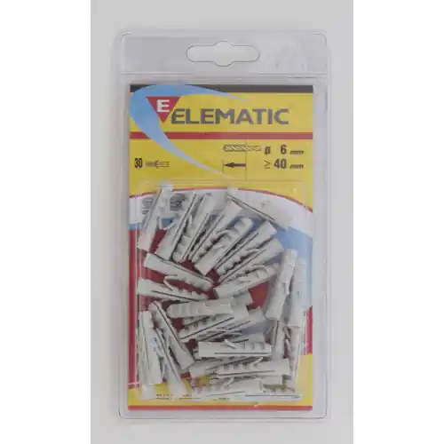 cf 30 pz Elematic tasselli E senza bordo Ø 6 mm tassello in nylon con alette Beperkte Voorraad