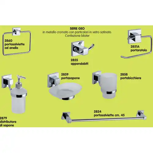Speciale Aanbieding cf 7 pz serie accessori per bagno mod Geo in metallo cromato e vetro satinato