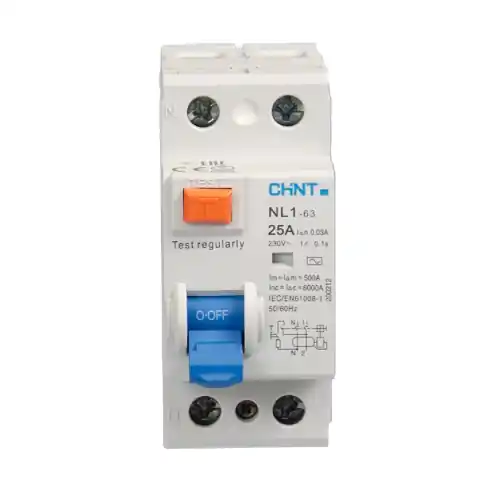 Chint interruttore differenziale puro NL1-63 2P 25A 230 volts 6,0 Ka bipolare classe AC - intervento 30 mA Direct Beschikbaar