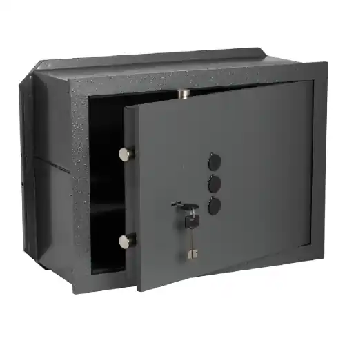 Cisa 82210 cassaforte meccanica ad incasso a muro cm 36x25x49h con chiave più combinatore a 3 pomoli 4+2 catenacci con ripiani Goedkoop
