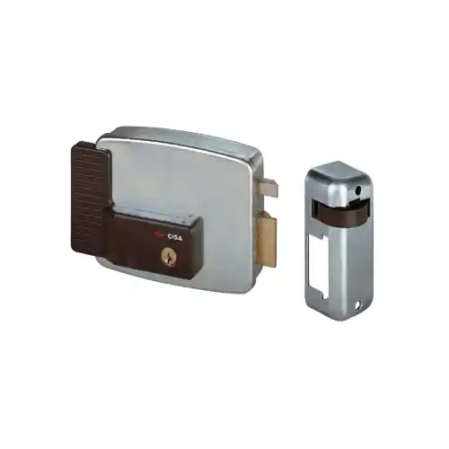 Cisa art 11721 SX elettroserratura per cancello 80 mm scatola 128x106mm cilindro fisso con contropiastre e tettoia Laatste Versie