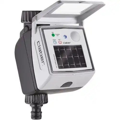 Nieuw Claber Tempo myacquasolar Centralina per irrigazione da rubinetto con pannello fotovoltaico Bluetooth e app Made in Italy programmatore per giardino a energia solare