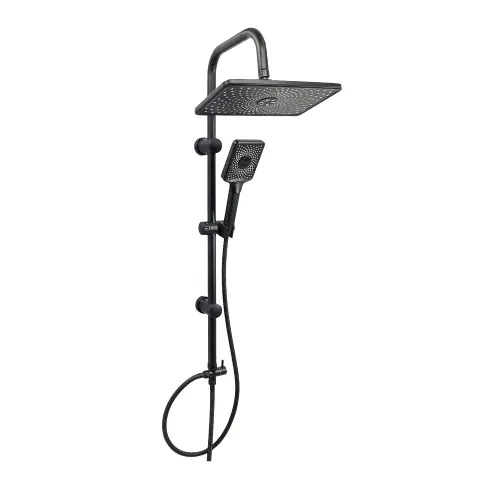 Colonna doccia con soffione fisso 20x30 cm 3 getti e deviatore e doccetta monogetto nero opaco Koopje