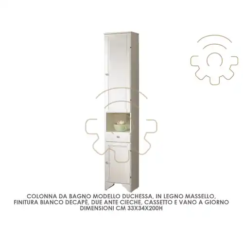 Colonna mobile bagno Duchessa cm 33x34x200 h 2 ante cassetto vano a giorno senza vetro Fabrieksprijs