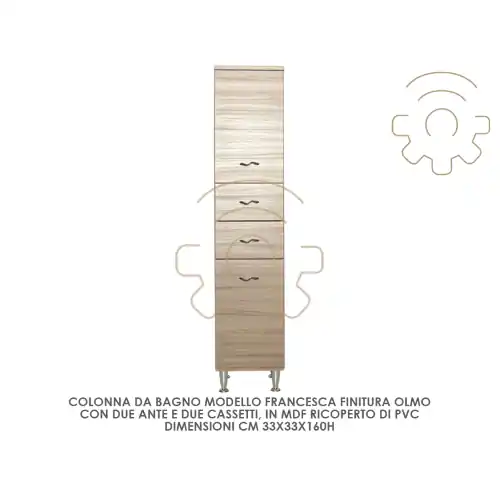 Express Levering Colonna mobile bagno Francesca finitura olmo cm 33x33x160 h 2 ante 2 cassetti