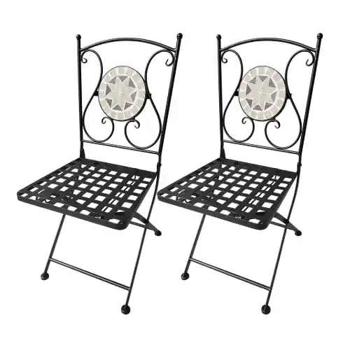 Coppia sedie Aurora in metallo pieghevoli con decorazioni in mosaico simil pietra su schienale da giardino Koop Online